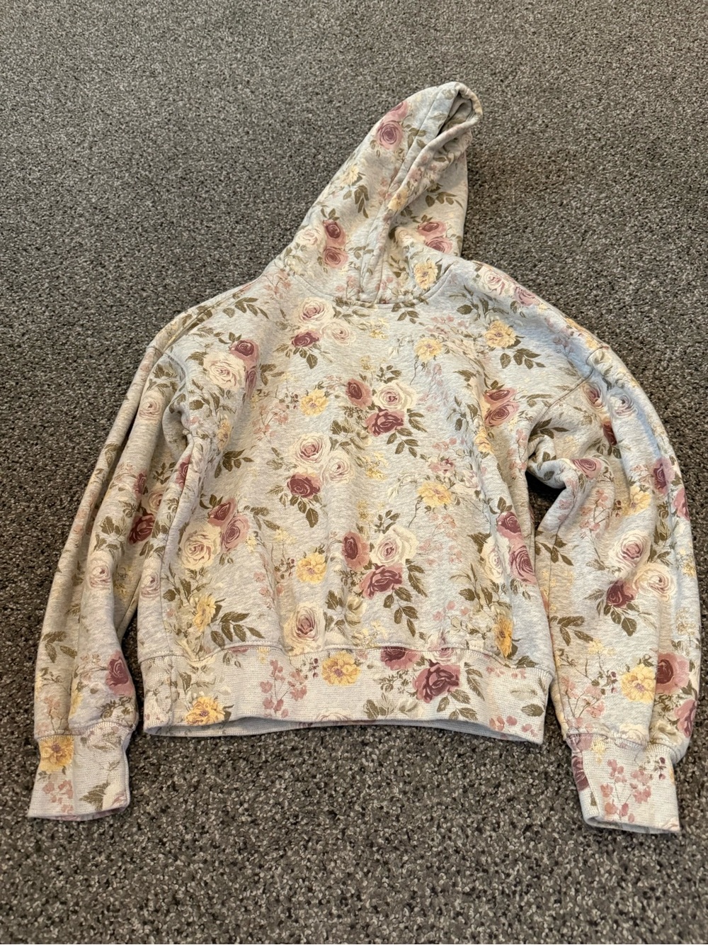 Abercrombie & Fitch Cream Floral Hoodie with Pink & Yellow Roses